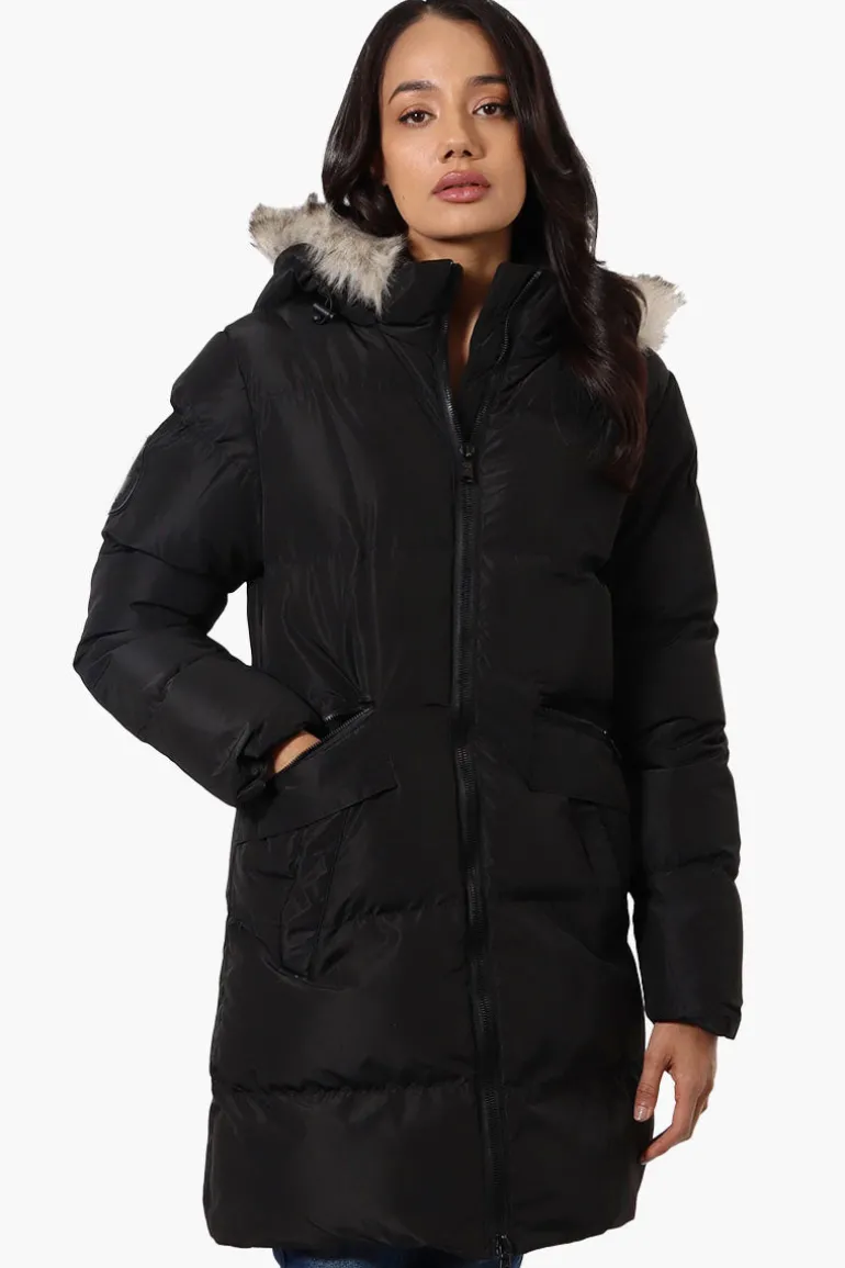 Canada Weather Gear 3/4 Length Puffer Parka Jacket - Black