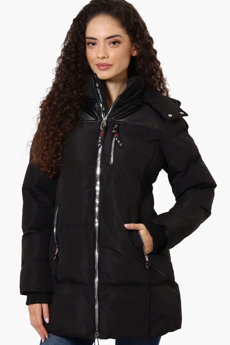 Canada Weather Gear 3/4 Length Vegan Leather Parka Jacket - Black