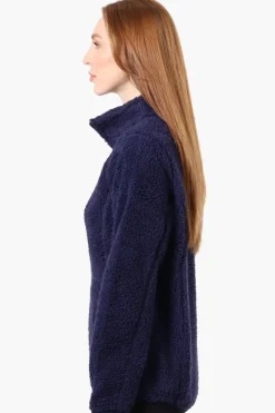 Canada Weather Gear 1/4 Zip Sherpa Pullover Sweater - Navy