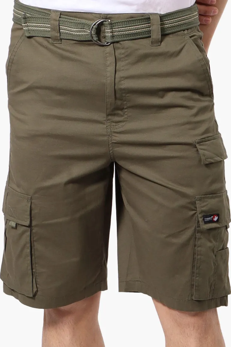 Canada Weather Gear Adventure Bound Belted Cargo Pocket Shorts - Olive