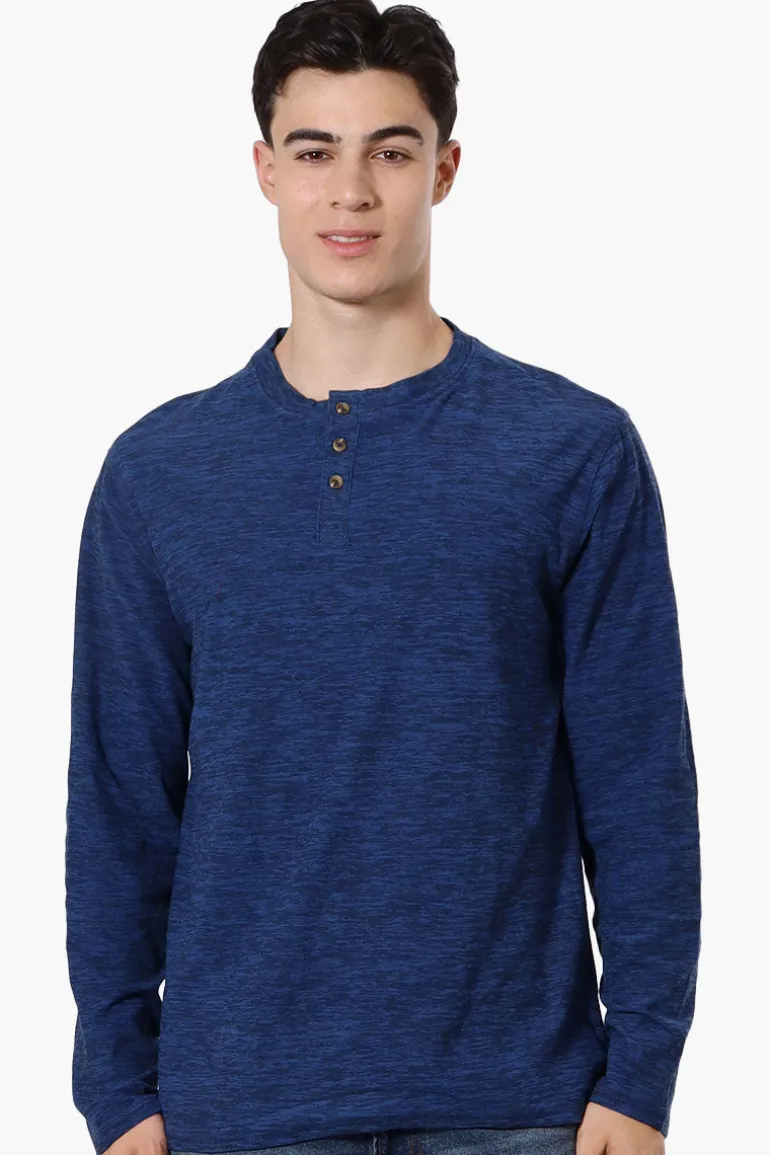 Canada Weather Gear Basic Henley Long Sleeve Top - Navy