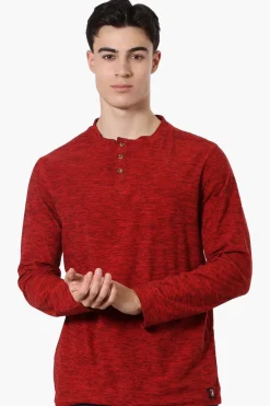 Canada Weather Gear Basic Henley Long Sleeve Top - Red