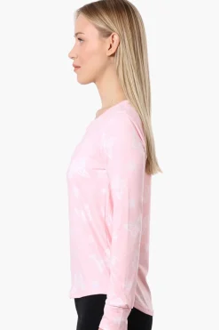Canada Weather Gear Butterfly Pattern Henley Pajama Top - Pink