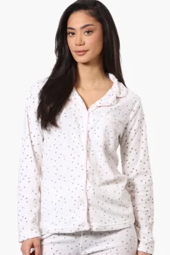 Canada Weather Gear Button Down Dotted Pattern Pajama Top - White