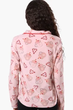 Canada Weather Gear Button Down Festive Pattern Pajama Top - Pink