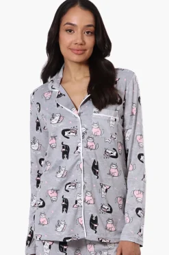 Canada Weather Gear Cat Pattern Button Down Pajama Top - Grey