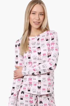 Canada Weather Gear Cat Pattern Henley Pajama Top - Pink