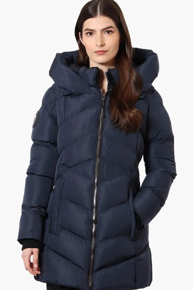 Canada Weather Gear Chevron Quilted Puffer Parka Jacket - Navy