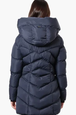 Canada Weather Gear Chevron Quilted Puffer Parka Jacket - Navy