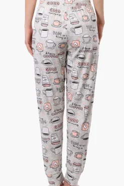 Canada Weather Gear Coffee Pattern Tie Waist Pajama Pants - White