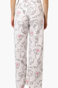 Canada Weather Gear Coffee Pattern Wide Leg Pajama Pants - White