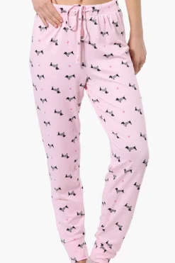 Canada Weather Gear Dachshund Pattern Tie Waist Pajama Pants - Pink