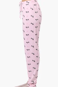 Canada Weather Gear Dachshund Pattern Tie Waist Pajama Pants - Pink