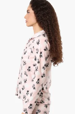 Canada Weather Gear Dog Pattern Button Down Pajama Top - Pink