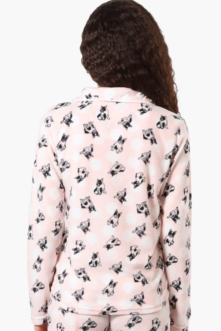 Canada Weather Gear Dog Pattern Button Down Pajama Top - Pink