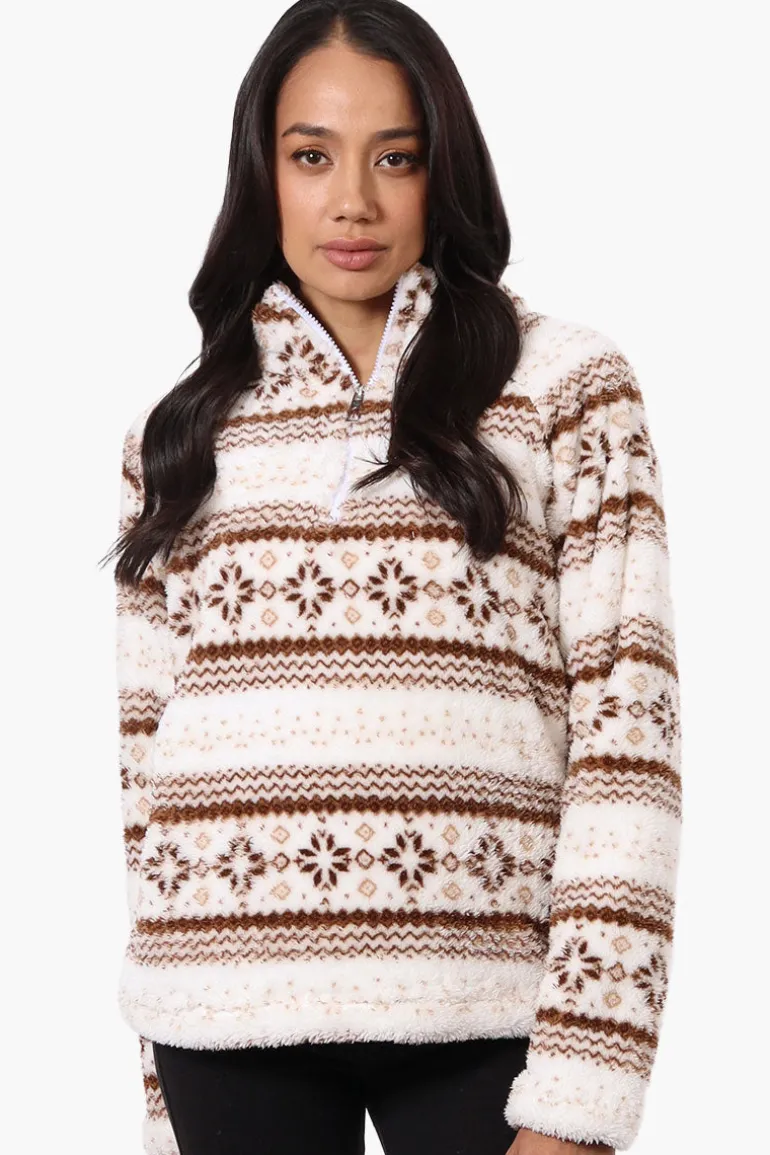 Canada Weather Gear Fair Isle Pattern 1/4 Zip Pullover Sweater - Brown