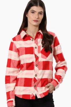 Canada Weather Gear Fleece Plaid Button Up Shirt - Red