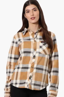 Canada Weather Gear Fleece Plaid Button Up Shirt - Beige
