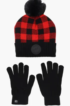 Canada Weather Gear Gloves Pom Pom Hat Set - Red