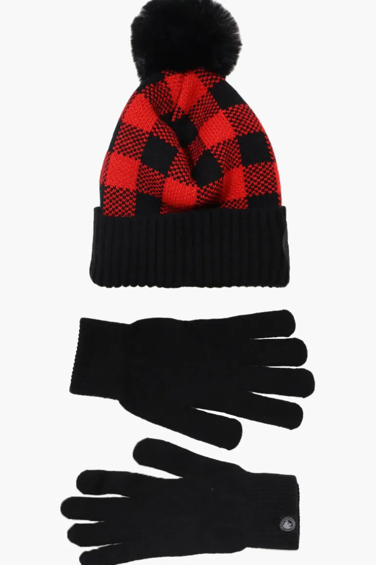 Canada Weather Gear Gloves Pom Pom Hat Set - Red