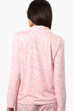 Canada Weather Gear Heart Pattern Button Down Pajama Top - Pink