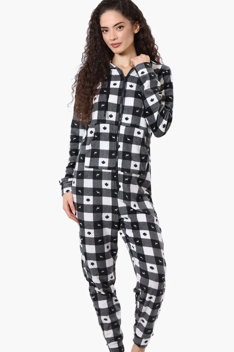 Canada Weather Gear Hooded Plaid Fleece Onesie - Black