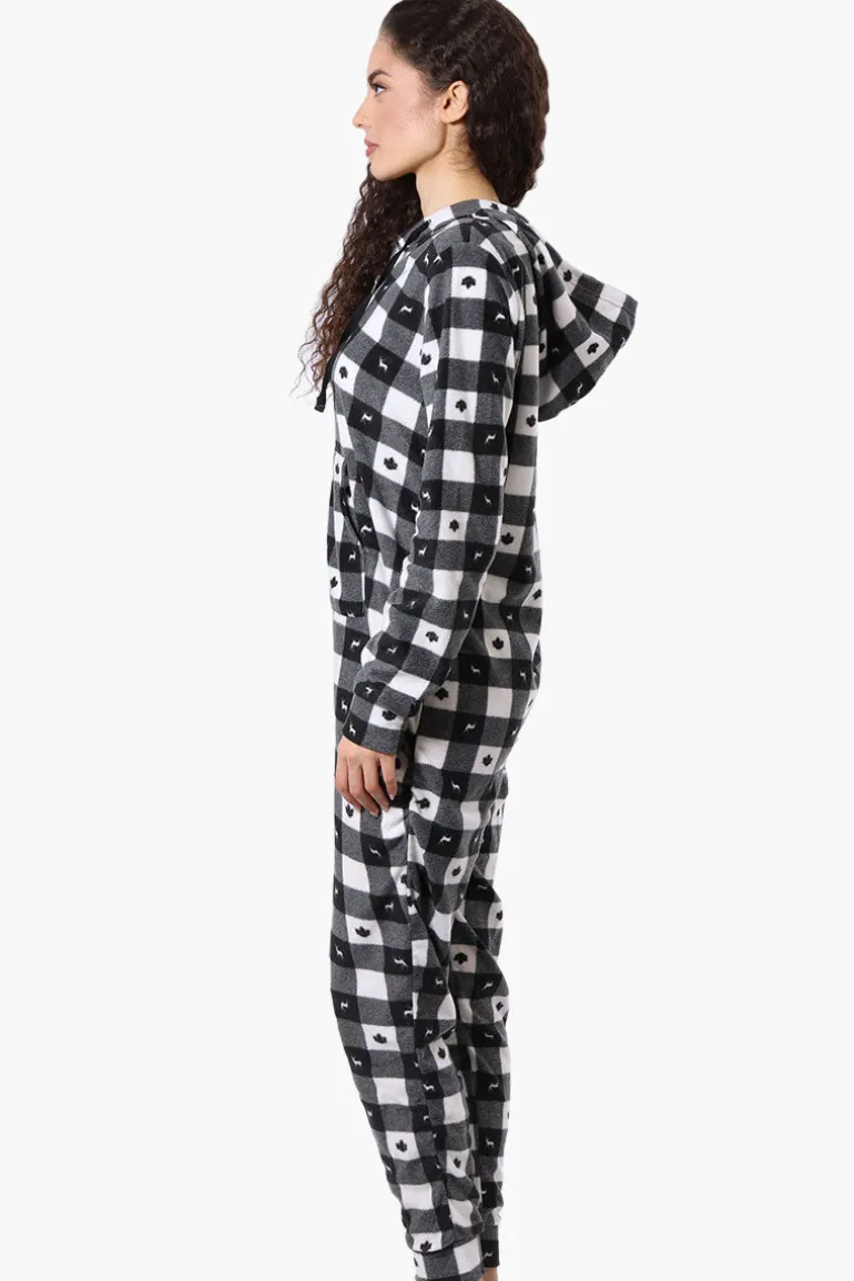 Canada Weather Gear Hooded Plaid Fleece Onesie - Black