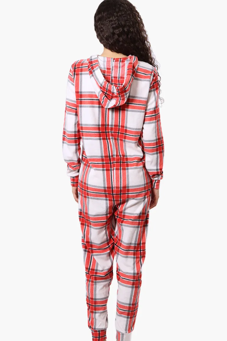 Canada Weather Gear Hooded Plaid Fleece Onesie - White