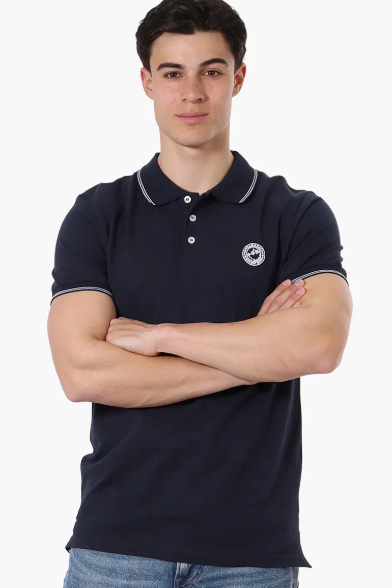 Canada Weather Gear Knit Striped Detail Polo Shirt - Navy