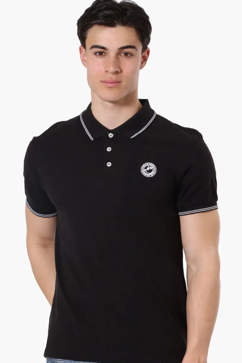 Canada Weather Gear Knit Striped Detail Polo Shirt - Black