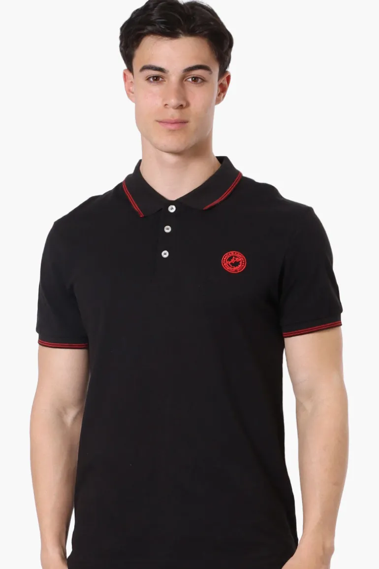 Canada Weather Gear Knit Striped Detail Polo Shirt - Black