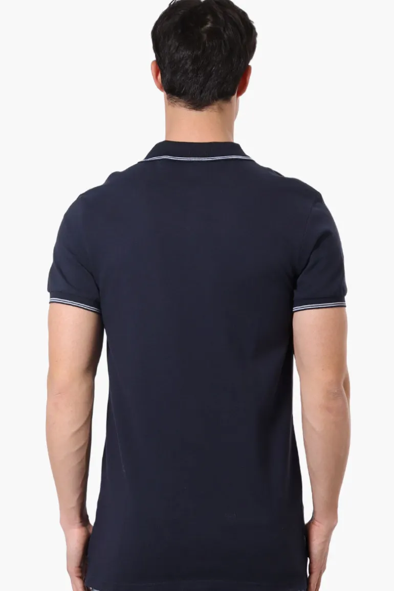 Canada Weather Gear Knit Striped Detail Polo Shirt - Navy