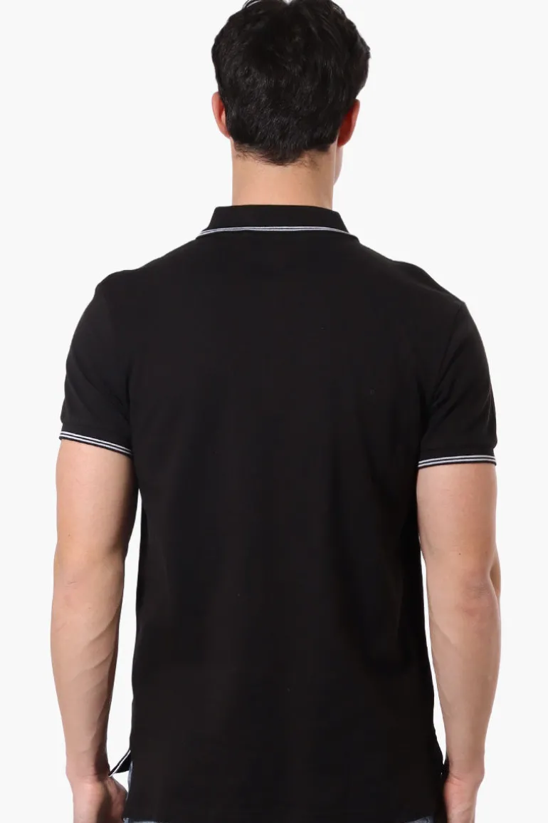 Canada Weather Gear Knit Striped Detail Polo Shirt - Black
