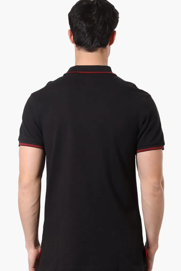 Canada Weather Gear Knit Striped Detail Polo Shirt - Black