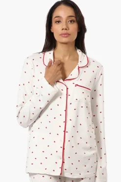 Canada Weather Gear Ladybug Pattern Button Down Pajama Top - White