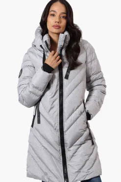 Canada Weather Gear Long Chevron Quilted Parka Jacket - Grey