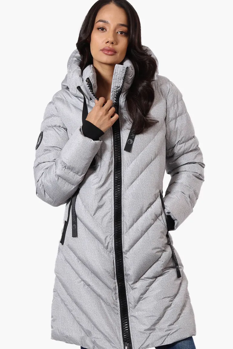 Canada Weather Gear Long Chevron Quilted Parka Jacket - Grey