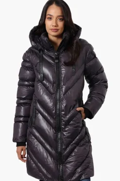 Canada Weather Gear Long Chevron Quilted Parka Jacket - Black