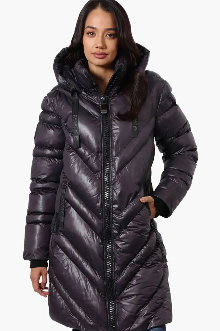 Canada Weather Gear Long Chevron Quilted Parka Jacket - Black