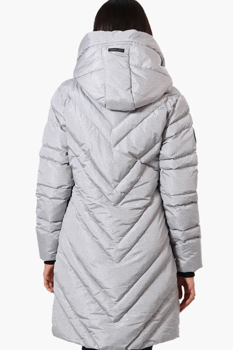 Canada Weather Gear Long Chevron Quilted Parka Jacket - Grey