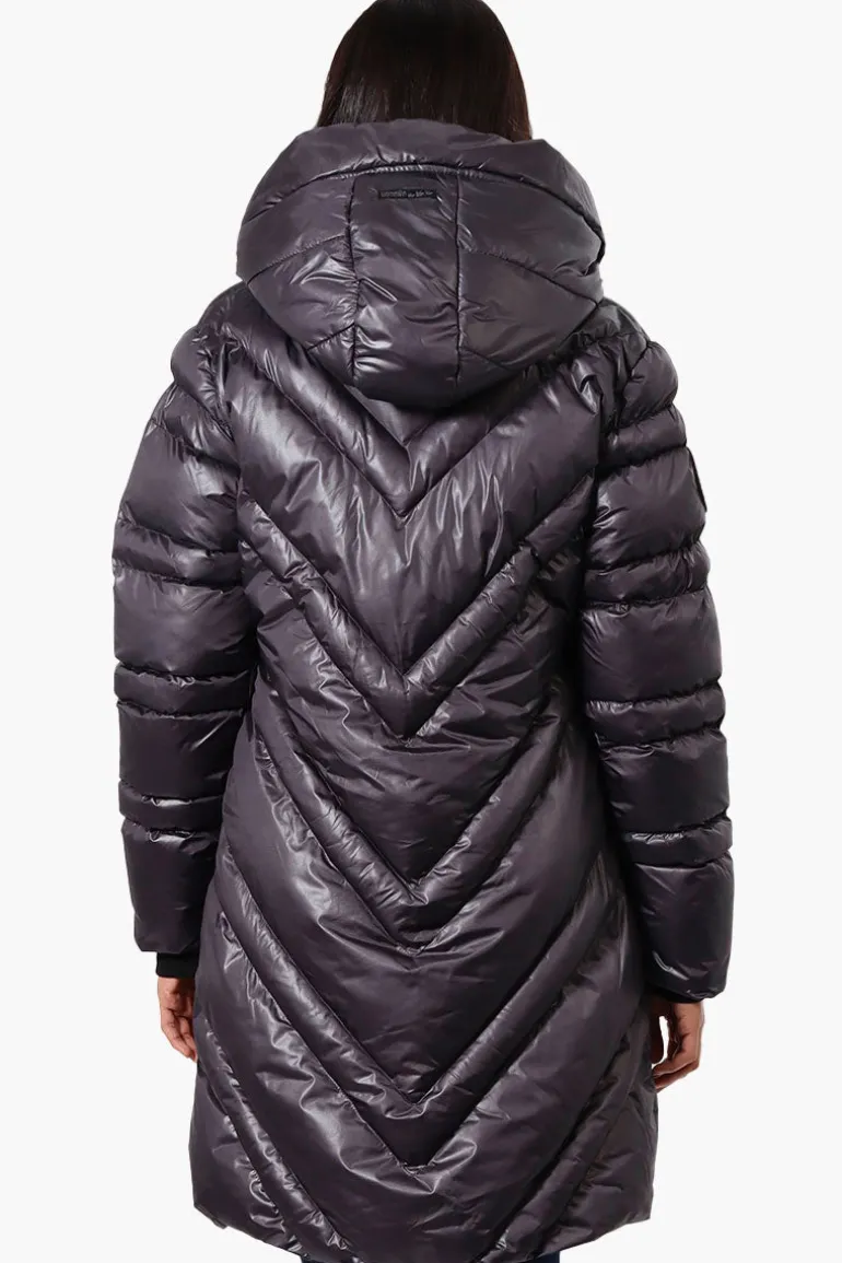 Canada Weather Gear Long Chevron Quilted Parka Jacket - Black