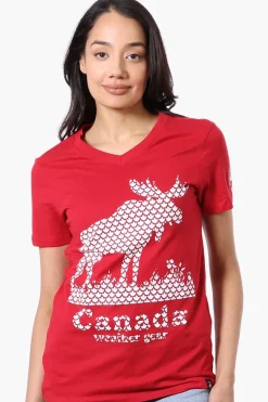 Canada Weather Gear Moose Print V-Neck Tee - Red