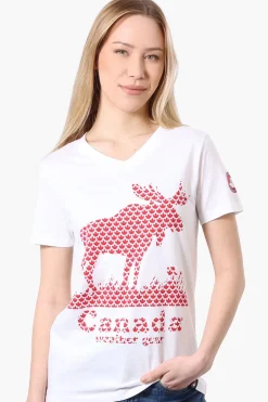 Canada Weather Gear Moose Print V-Neck Tee - White