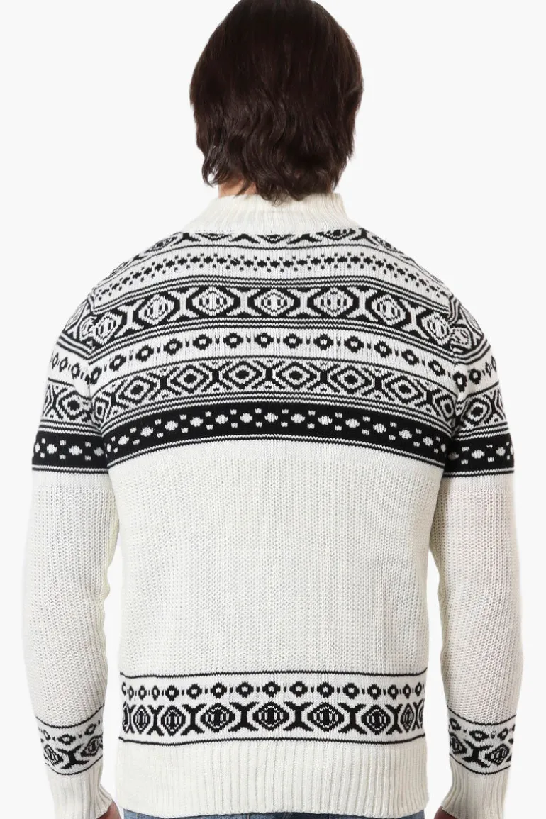 Canada Weather Gear Patterned 1/4 Zip Pullover Sweater - Cream