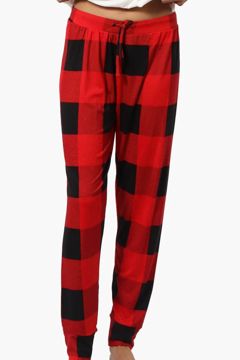Canada Weather Gear Plaid Tie Waist Jogger Pajama Pants - Red