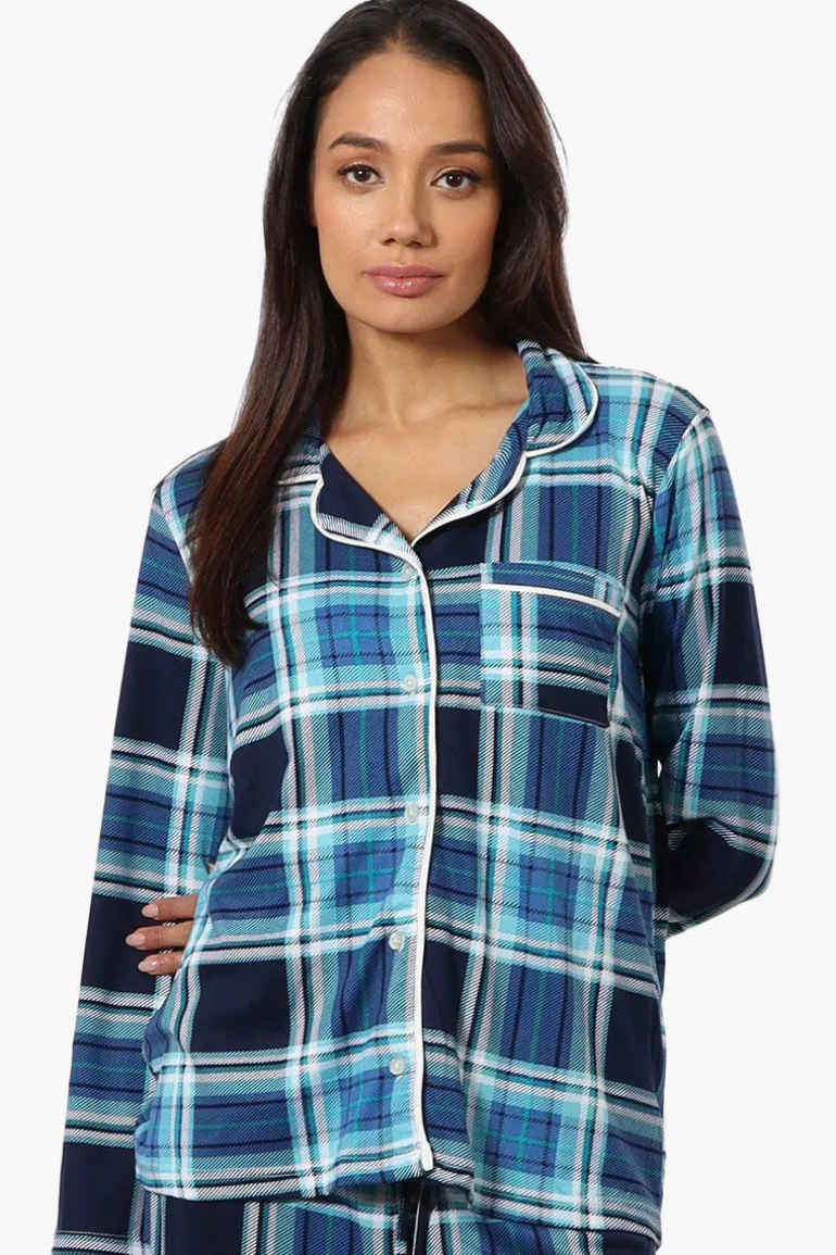 Canada Weather Gear Plaid Button Down Pajama Top - Blue