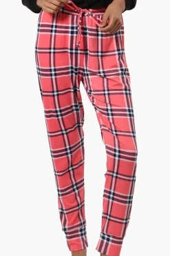 Canada Weather Gear Plaid Tie Waist Jogger Pajama Pants - Pink