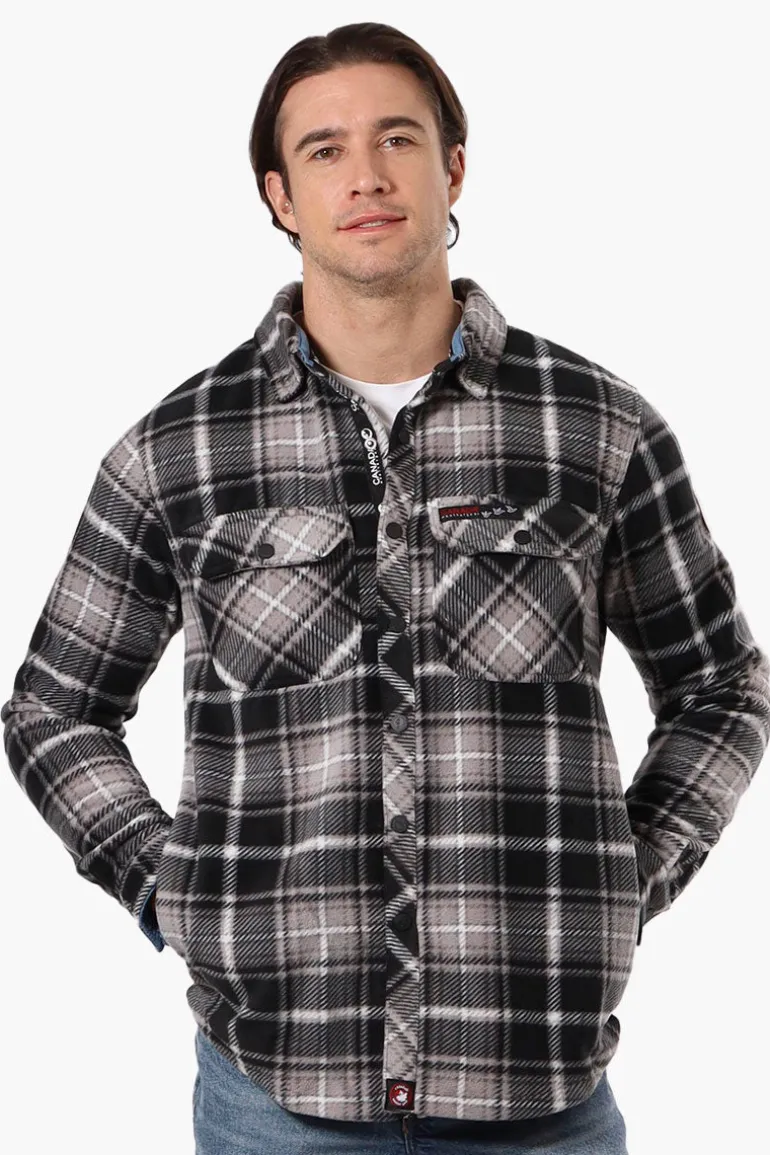 Canada Weather Gear Plaid Fleece Button Up Shacket - Black