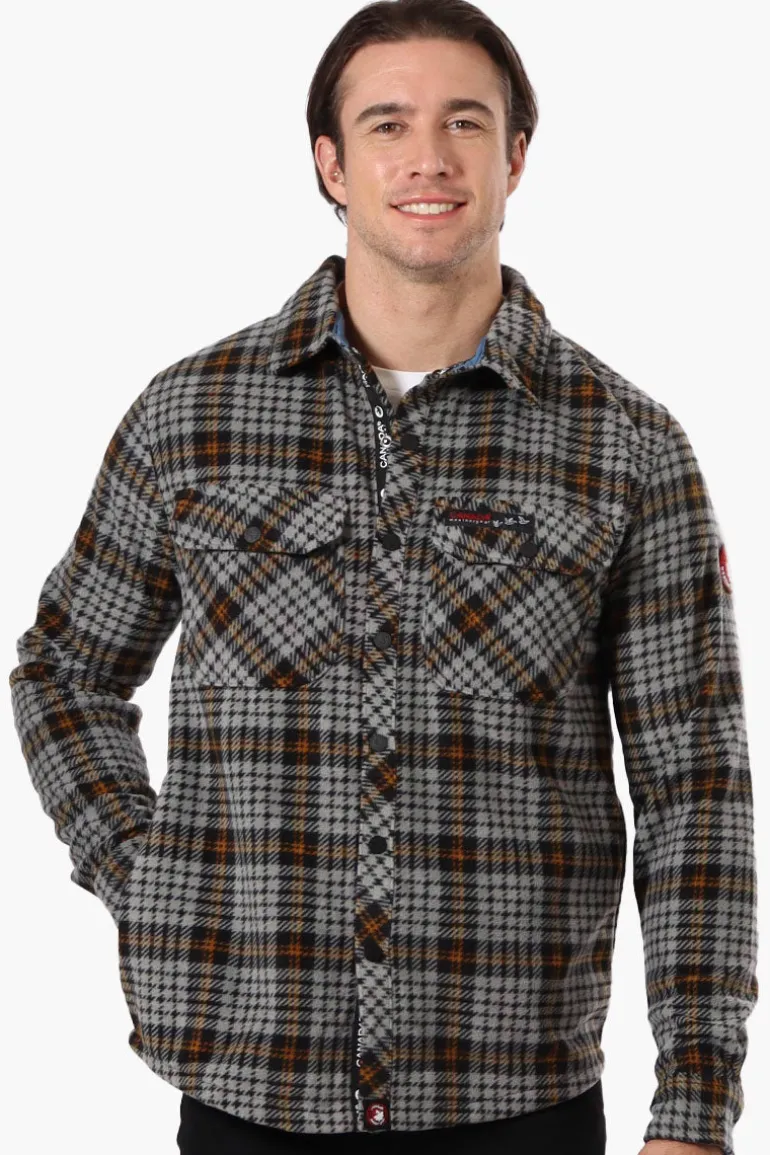 Canada Weather Gear Plaid Fleece Button Up Shacket - Grey