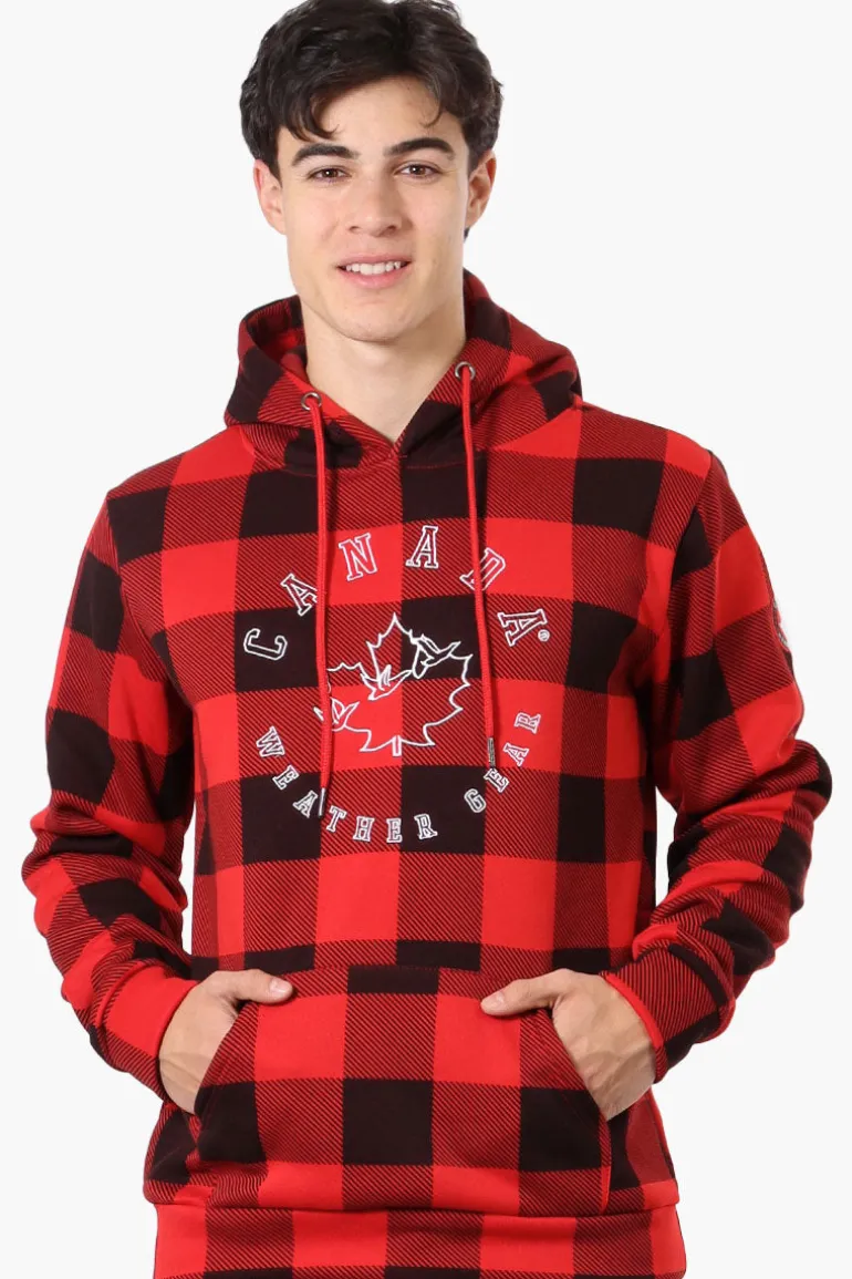 Canada Weather Gear Plaid Embroidered Hoodie - Red